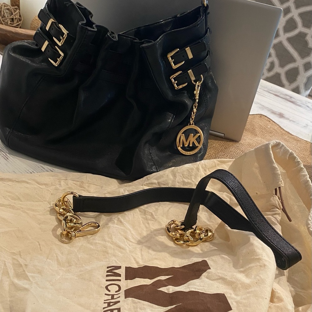 Michael Kors Black Shoulder Bag with Gold Accents